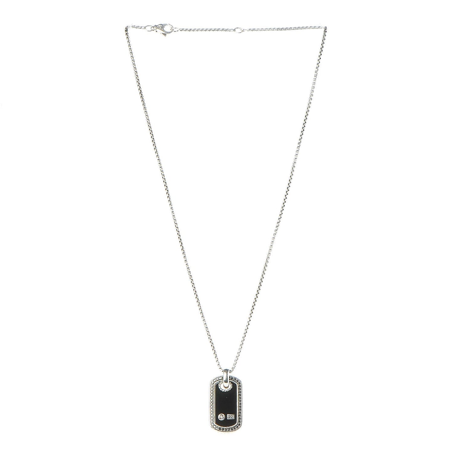 Sterling Silver Black Onyx Black Diamond Small Dog Tag Necklace