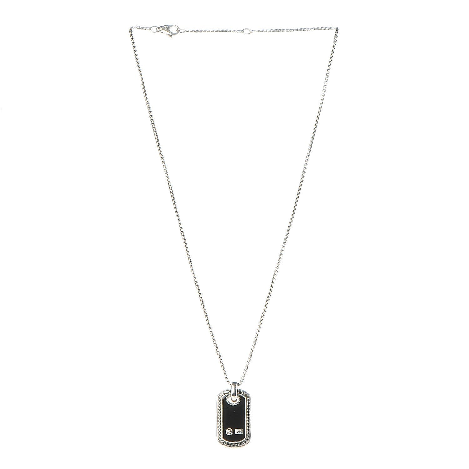 David Yurman Sterling Silver Black Onyx Black Diamond Small Dog Tag Necklace 3 of 6
