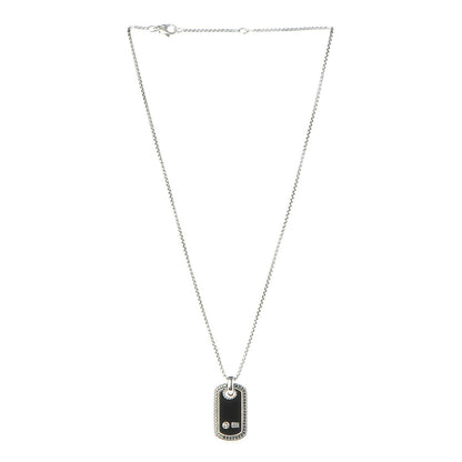 David Yurman Sterling Silver Black Onyx Black Diamond Small Dog Tag Necklace 3 of 6