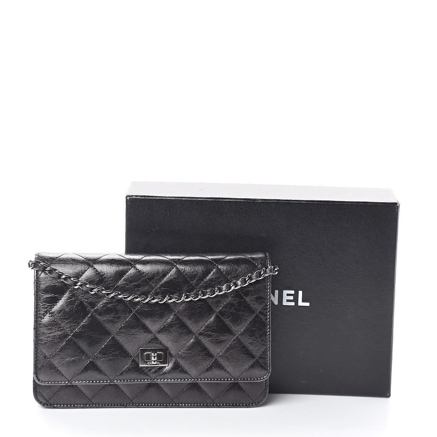 Glazed Aged Calfskin Reissue Wallet On Chain WOC Black