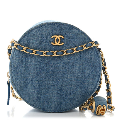 Chanel Denim Quilted Round Pearl Crush Clutch With Chain Blue 1 of 10