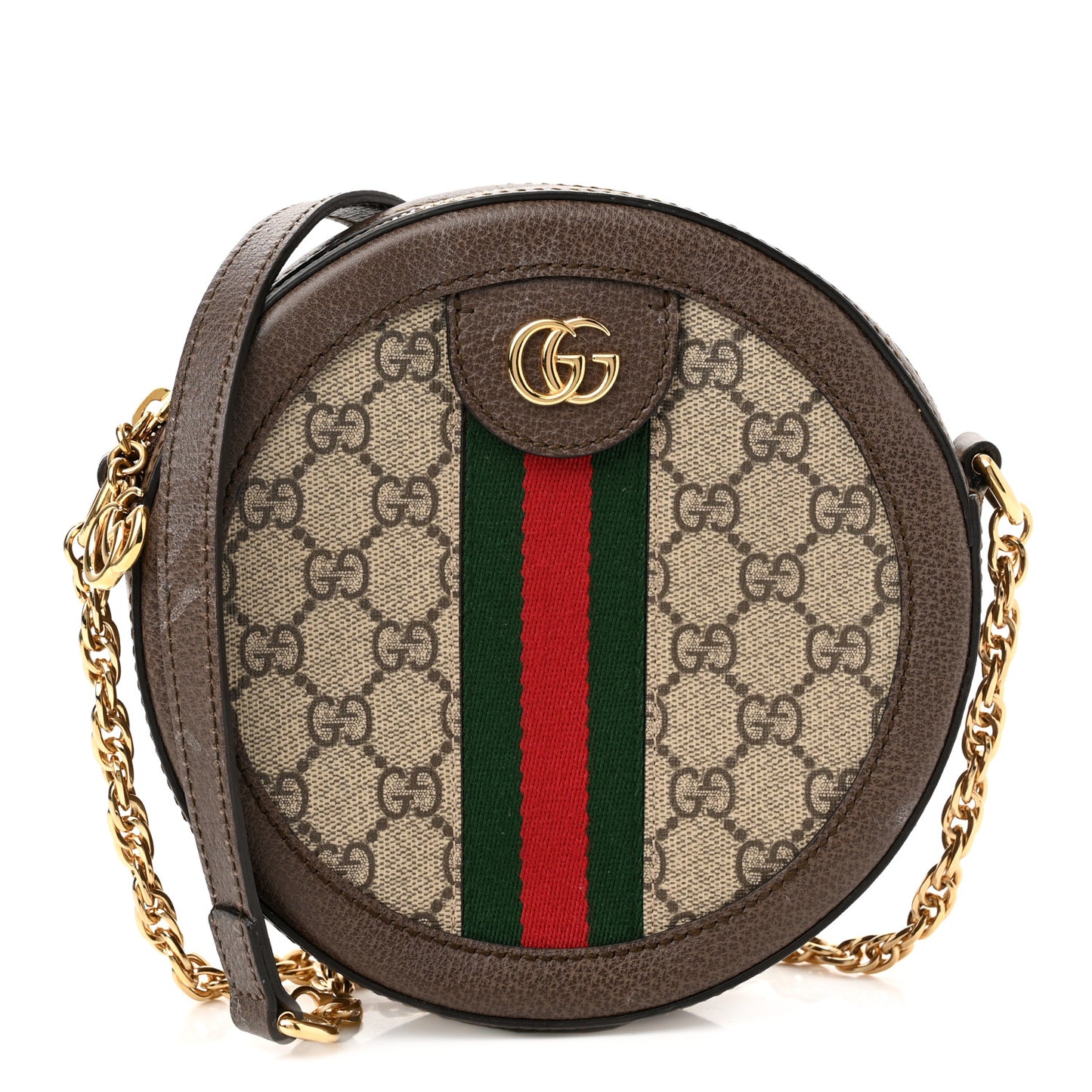 GG Supreme Monogram Web Mini Ophidia Round Shoulder Bag Brown