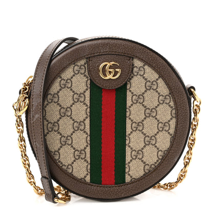 Gucci GG Supreme Monogram Web Mini Ophidia Round Shoulder Bag Brown 1 of 10