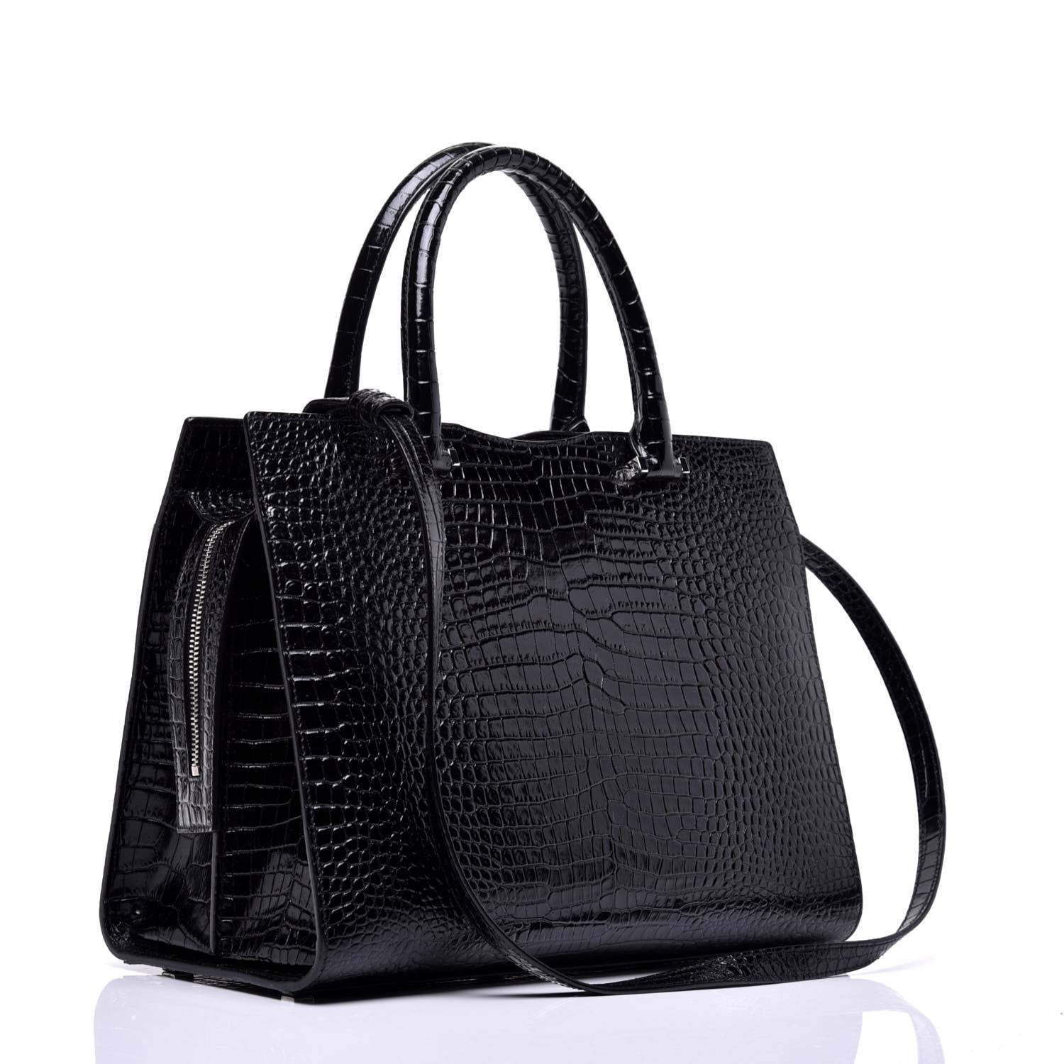 Saint Laurent Croc Calfskin Embossed Medium Uptown Tote Black 4 of 8