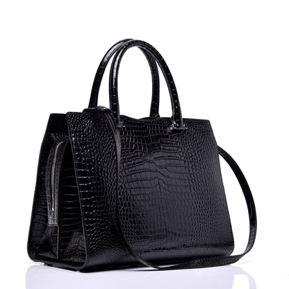 Saint Laurent Croc Calfskin Embossed Medium Uptown Tote Black 4 of 8