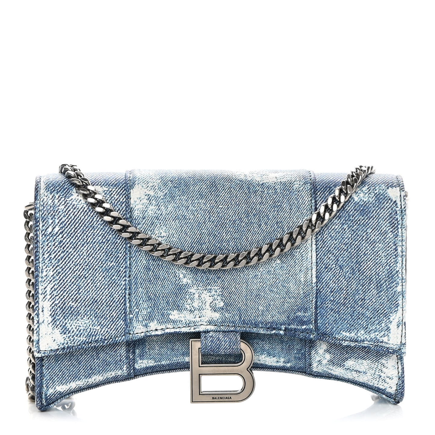 Nappa Denim Printed Hourglass Chain Bag Denim Blue