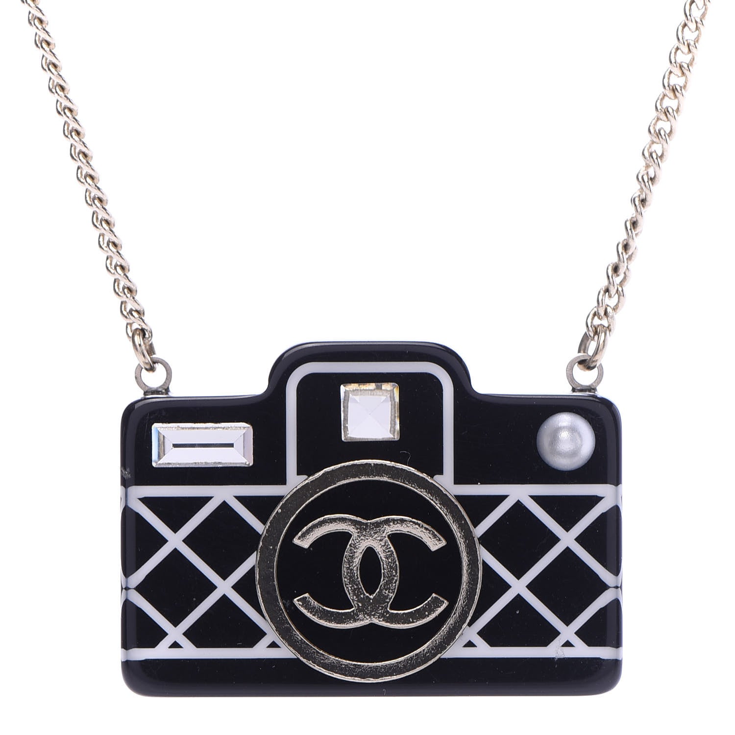 Chanel Resin Camera CC Necklace Black Gold 4 of 5