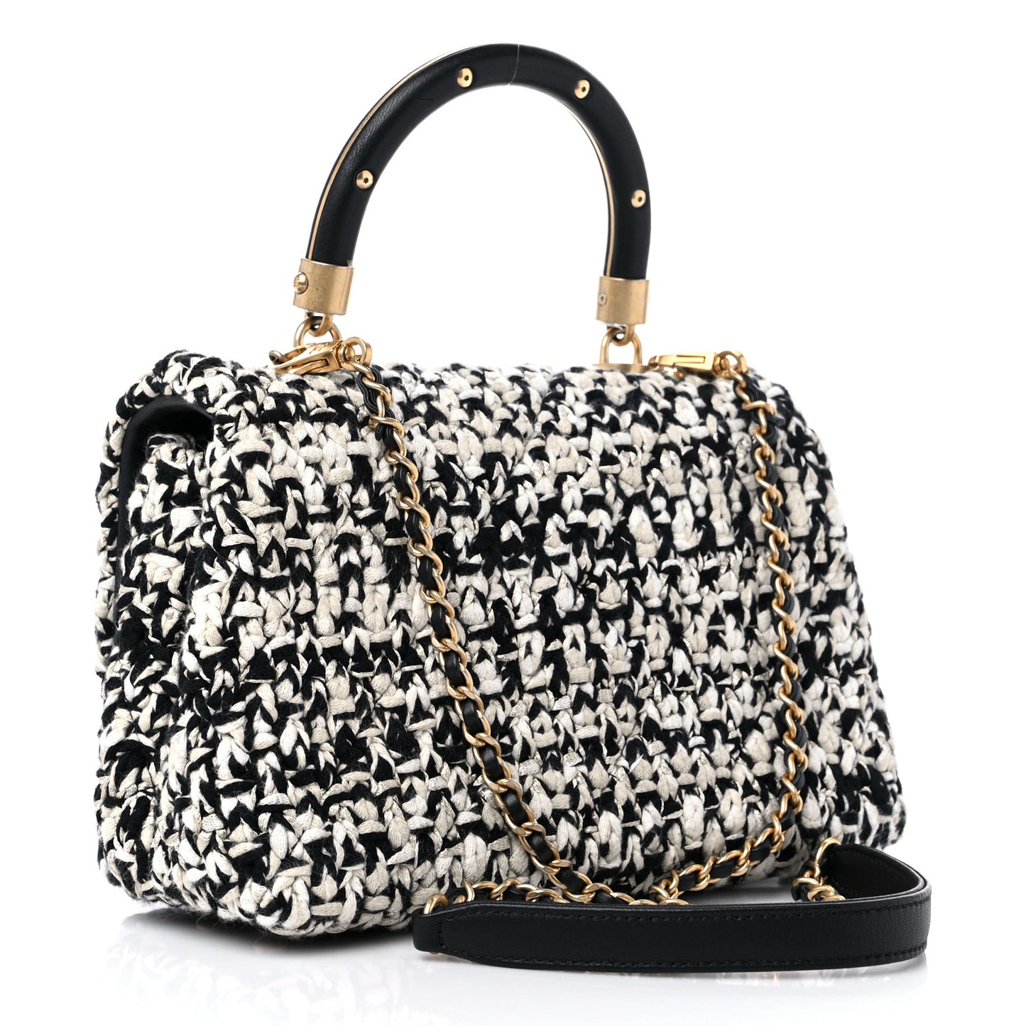 Tweed Quilted Mini Coco Handle Flap Black Beige
