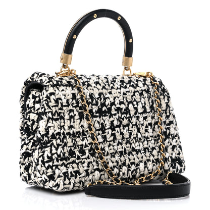 Chanel Tweed Quilted Mini Coco Handle Flap Black Beige 3 of 11