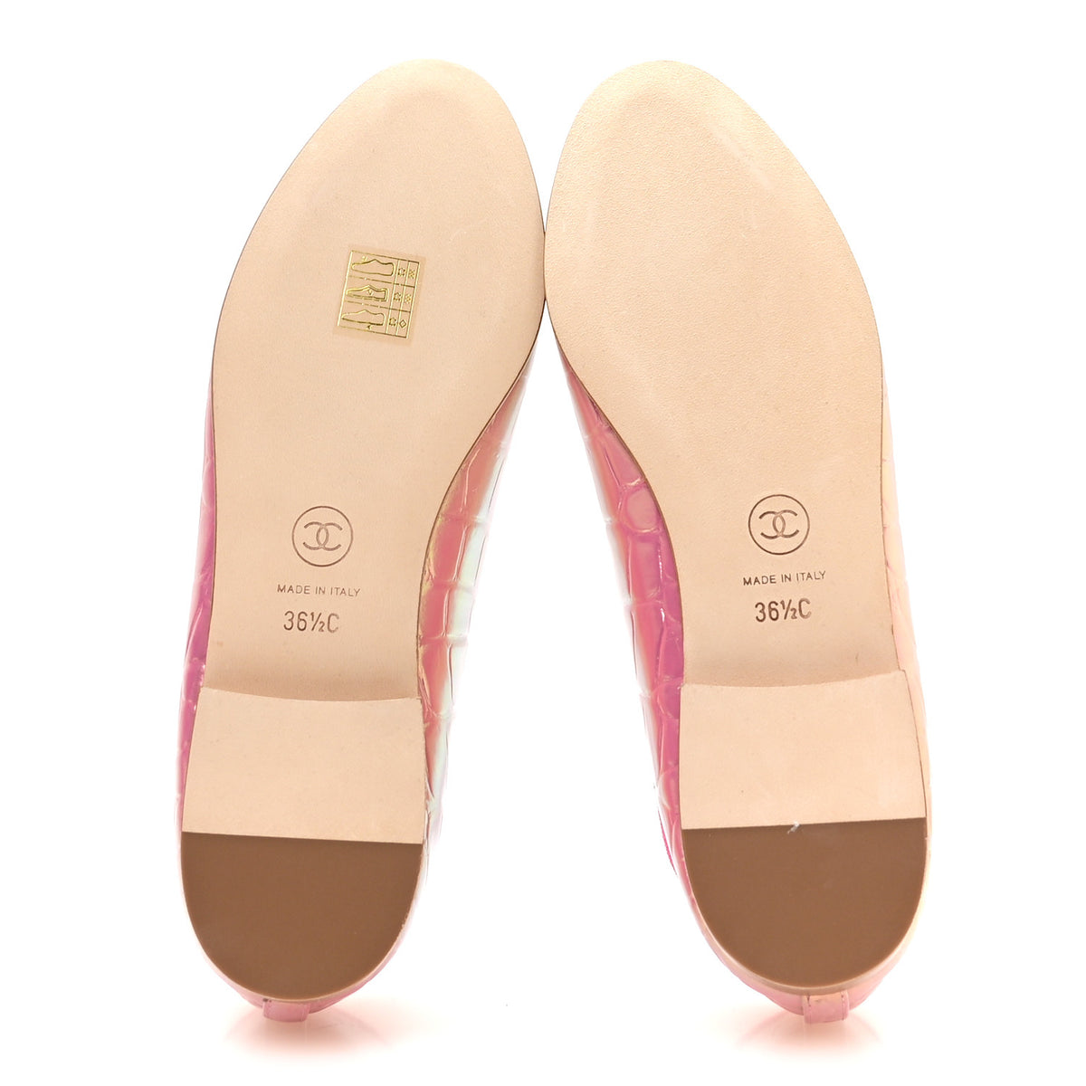 Iridescent Calfskin Crocodile Embossed Ballerina Flats 36.5 Pink