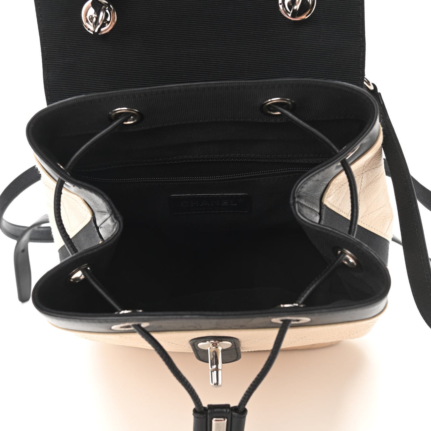 Crumpled Grained Calfskin Quilted Backpack Beige Ivory Black