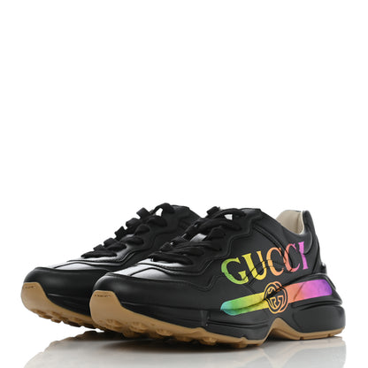 Gucci Calfskin Iridescent Logo Womens Rhyton Sneakers 35 Black 3 of 9