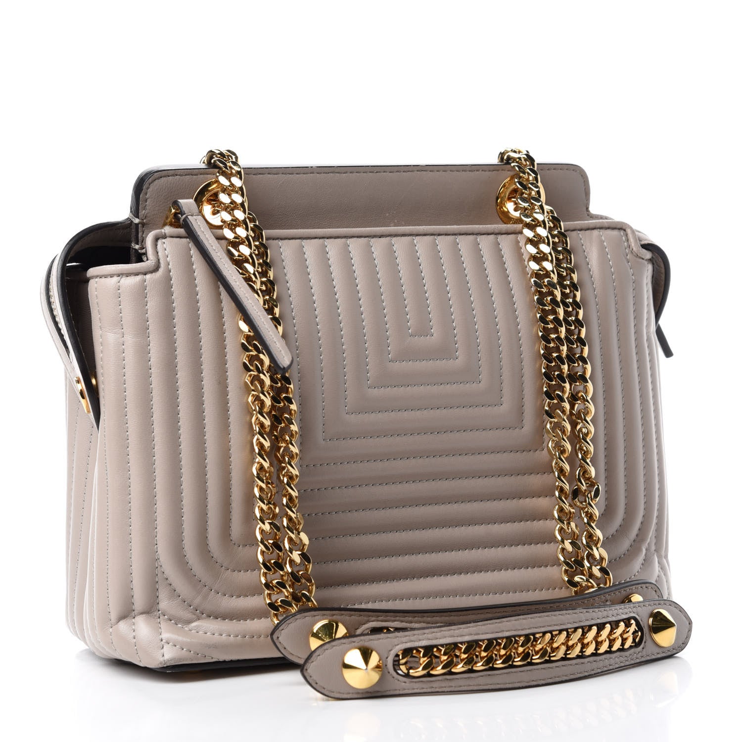 Fendi Shiny Nappa Trapuntata Chain Small DotCom Click Chain Satchel Grigio Polvere 3 of 11