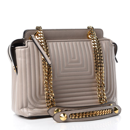 Fendi Shiny Nappa Trapuntata Chain Small DotCom Click Chain Satchel Grigio Polvere 3 of 11