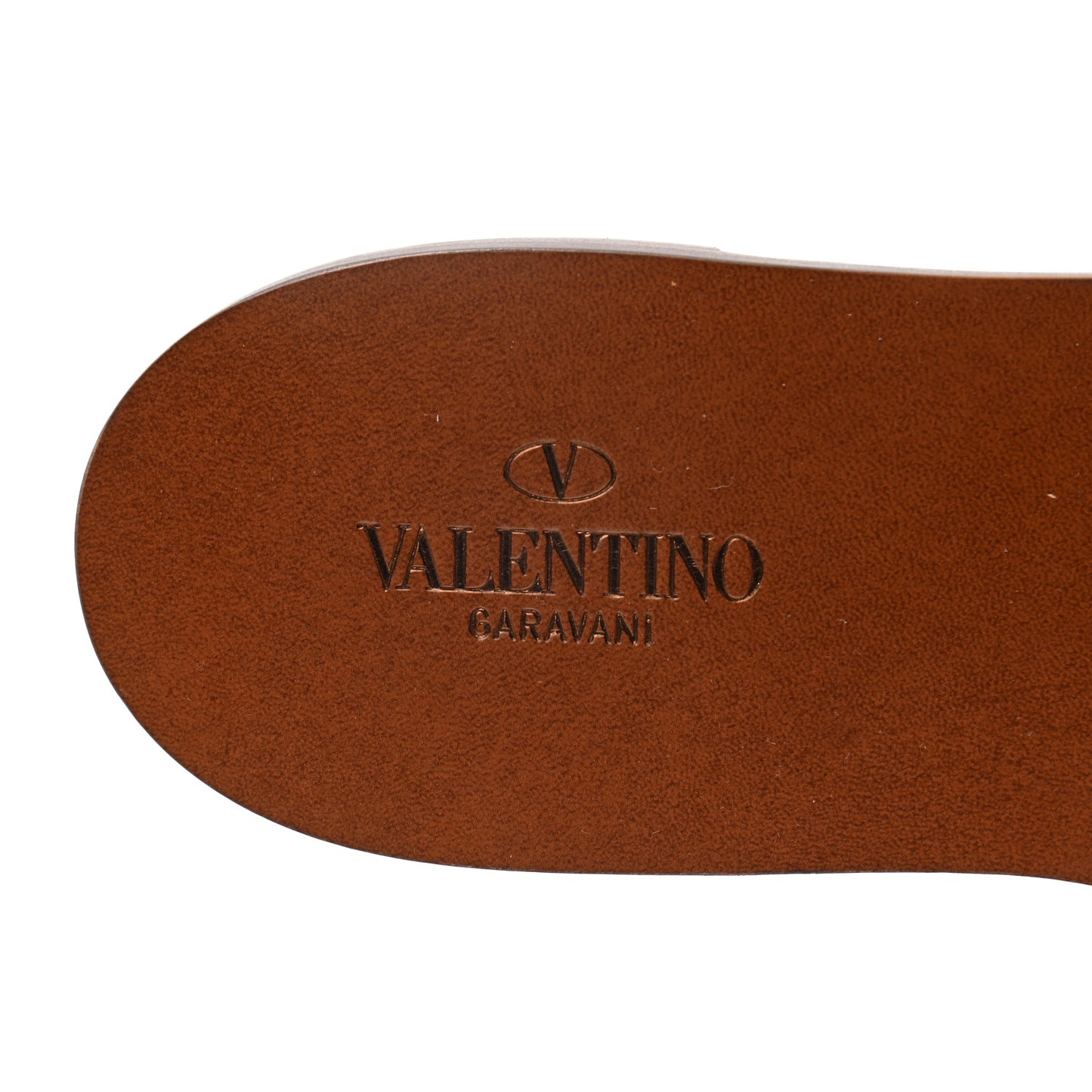 Grainy Cowhide Vlogo Flat Slide Sandals 38.5 Cuoio