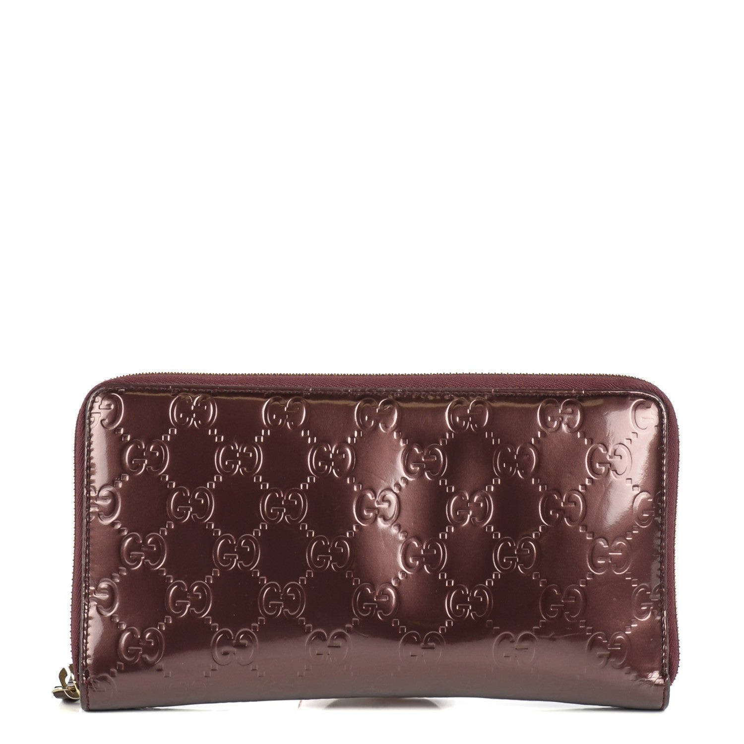 Gucci Patent Guccissima Zip Around Organizer Wallet Bordeaux 1 of 8
