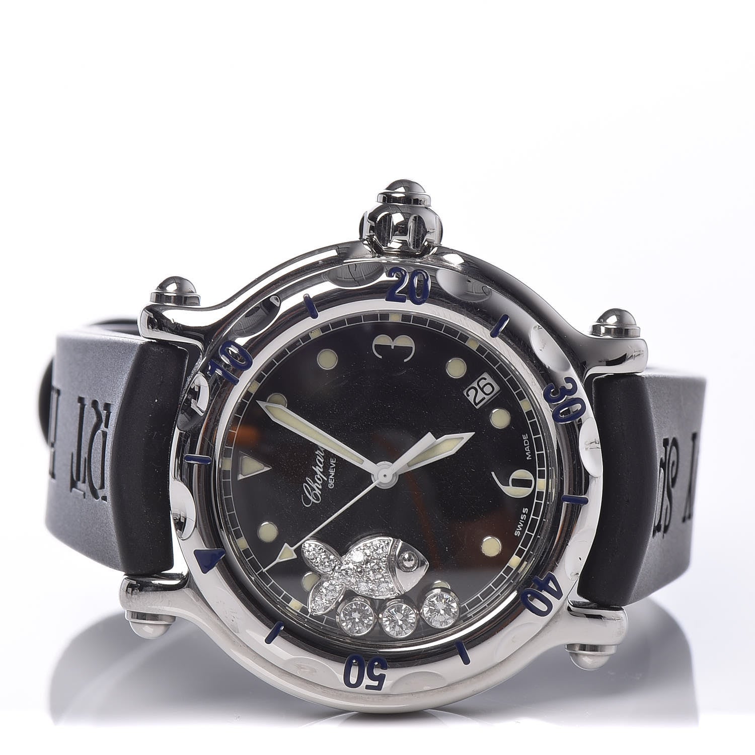 Chopard Stainless Steel Rubber Diamond 38mm Happy Sport Fish Quartz Watch Black 3 of 7