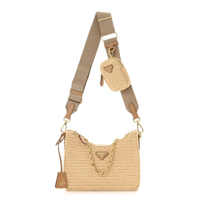 Prada Yarn Raffia Effect Crochet Re-Edition 2005 Shoulder Bag Naturale 1 of 12