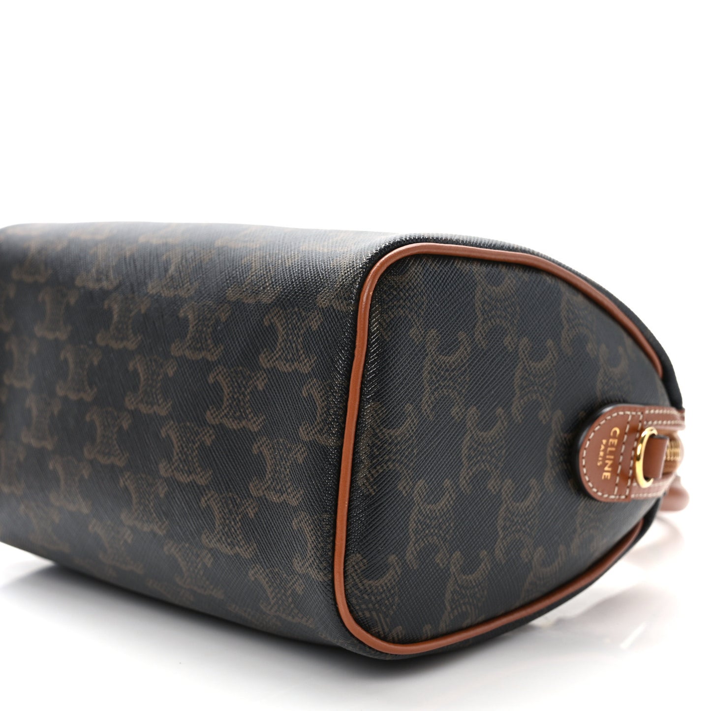 Triomphe Canvas Calfskin Small Boston Bag Tan