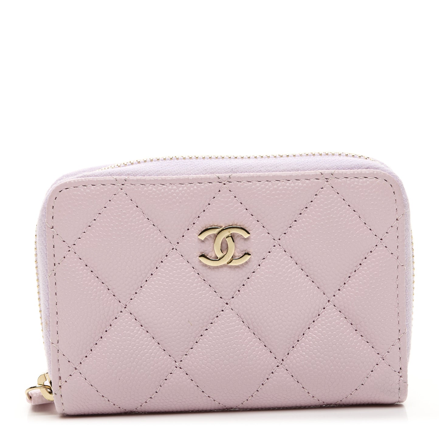 Caviar Quilted Zip Coin Purse Light Pink