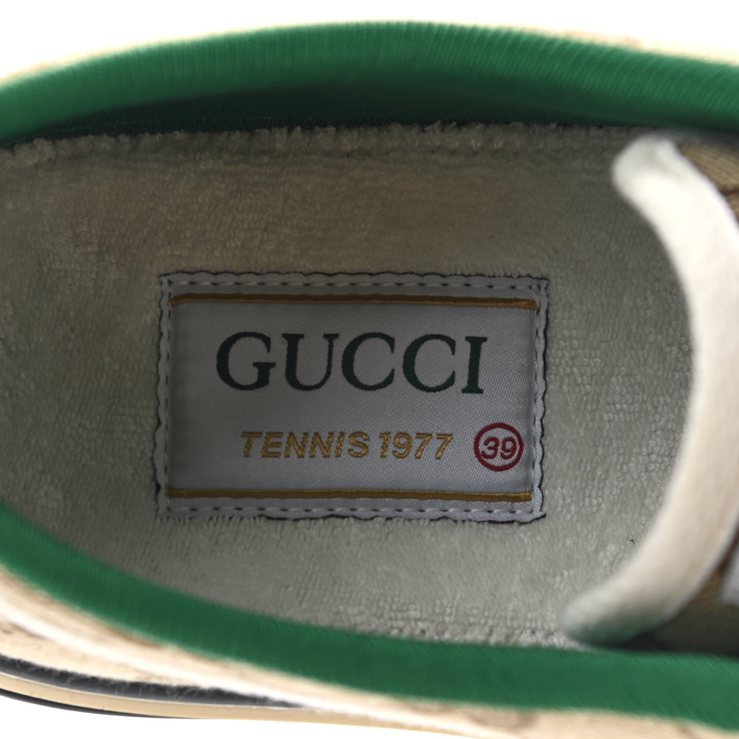Gucci GG Monogram Web Womens 1977 Tennis Sneakers 39 Beige Ebony Mystic White 7 of 9