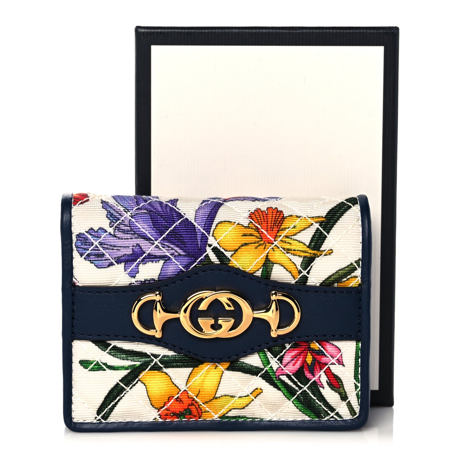 Gucci Canvas Flora Floral Trapuntata Zumi Card Case Wallet Great White Multicolor Blue Agata 8 of 8