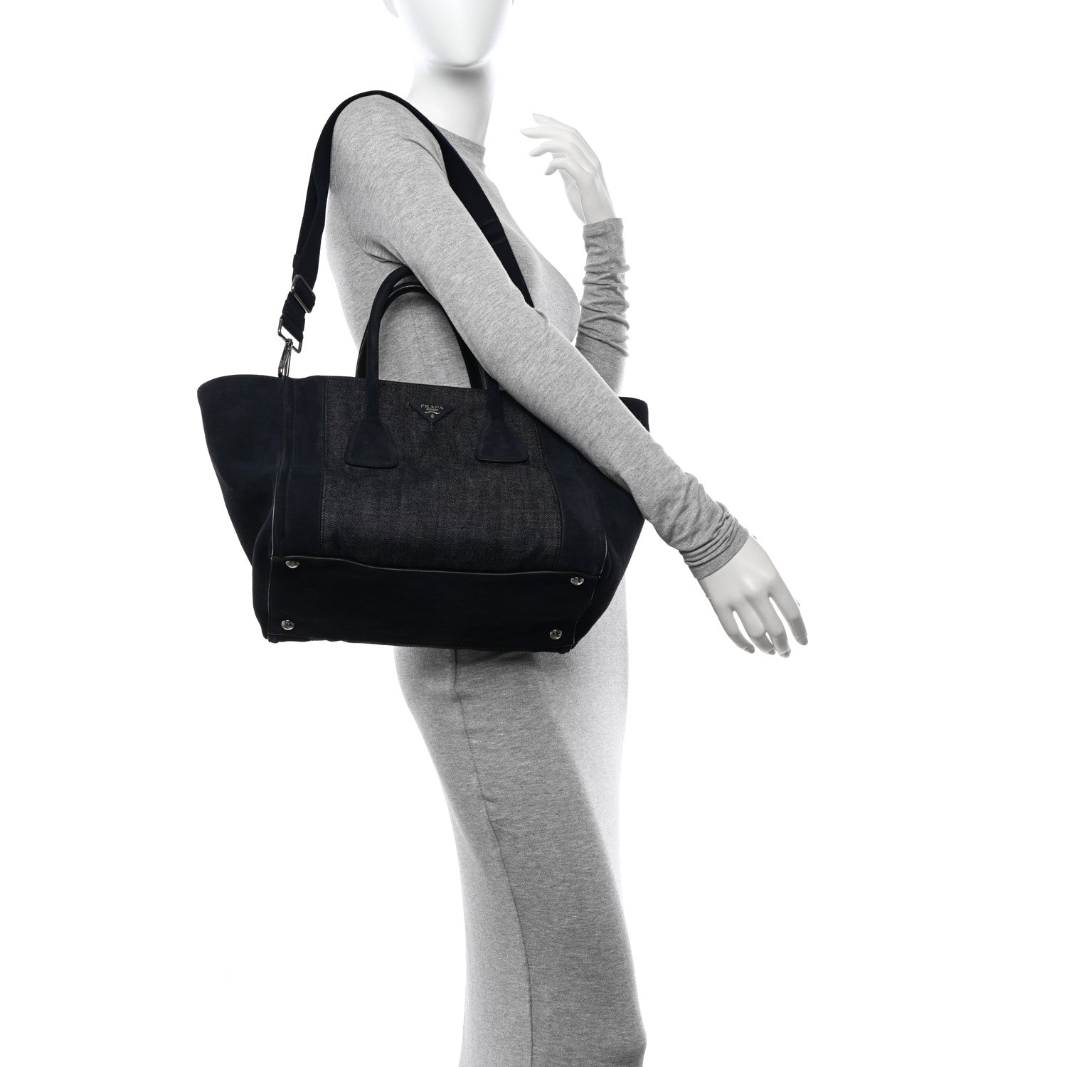 Prada Denim Suede Scamosciato Twin Pocket Tote Bleu 2 of 15