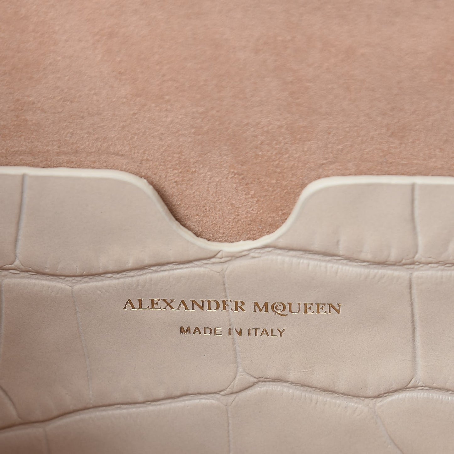 Calfskin Crocodile Embossed Box Shoulder Bag 19 Cream