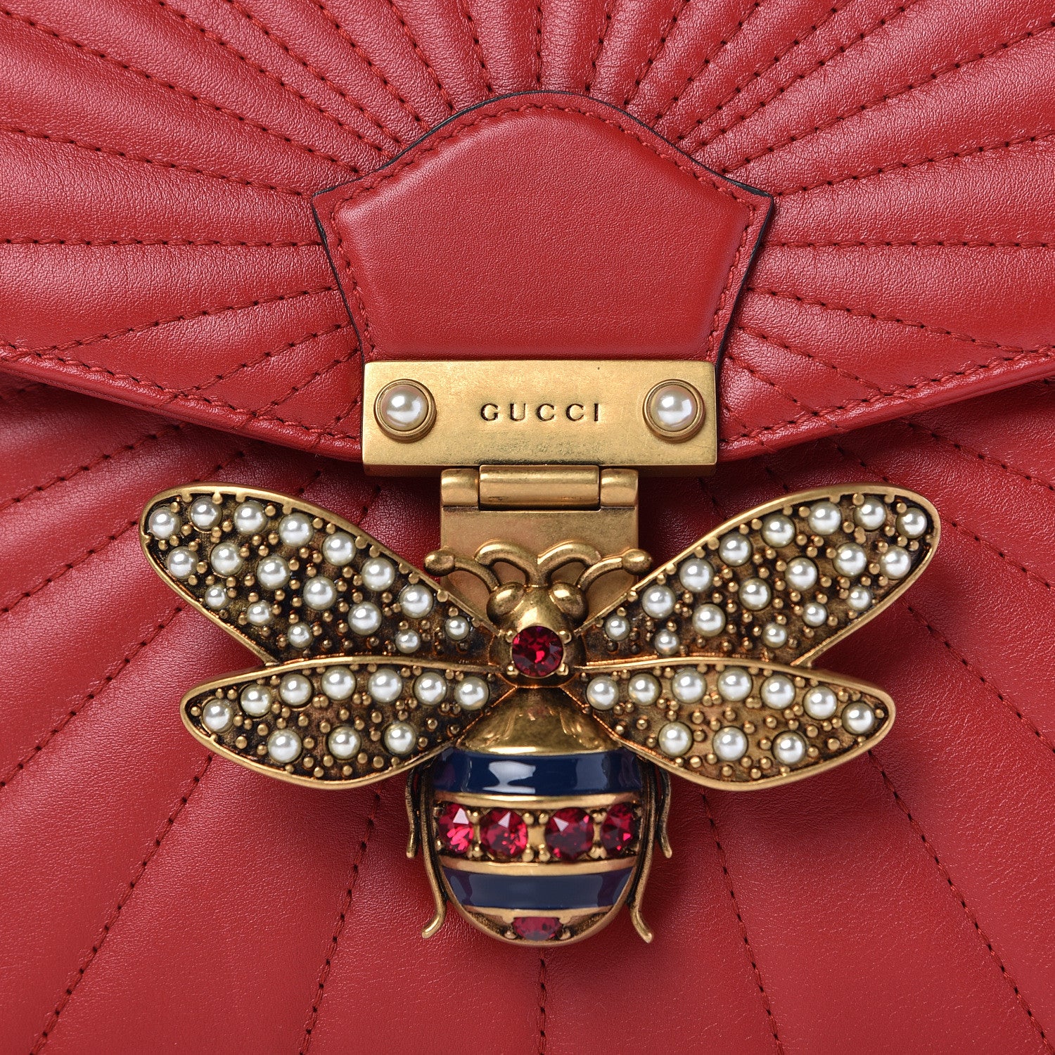 Gucci Calfskin Trapuntata Queen Margaret Clutch Hibiscus Red 9 of 9