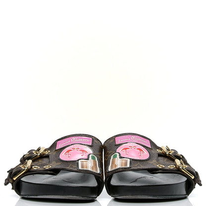 Louis Vuitton Monogram Patch Work World Tour Bom Dia Flat Mule 36 Black 2 of 6