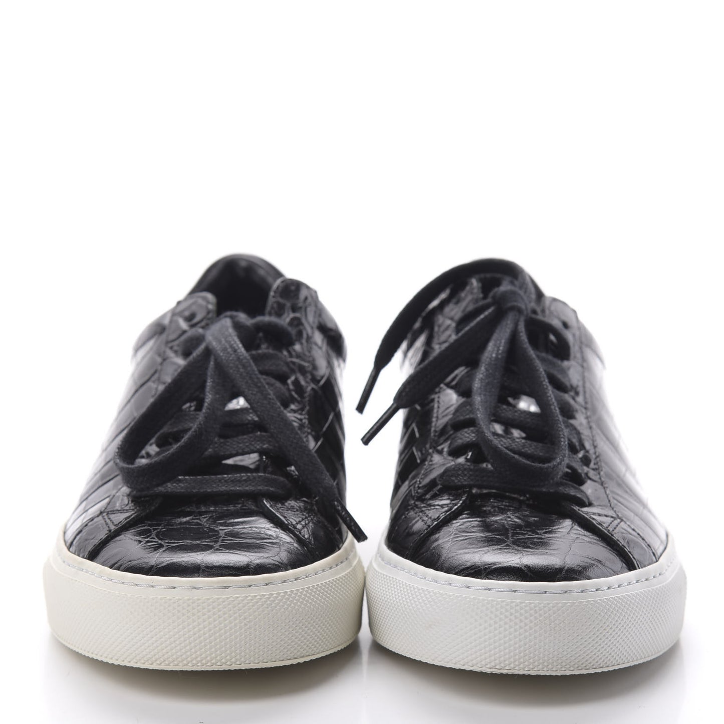 Calfskin Crocodile Embossed Womens Urban Street Sneakers 36 Black