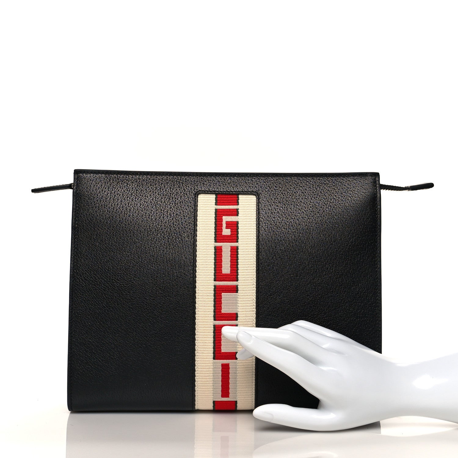 Gucci Textured Dollar Calfskin Nylon Gucci Stripe New Web Cosmetic Case Black Ecru Verde Rosso 2 of 11