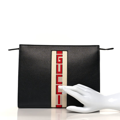 Gucci Textured Dollar Calfskin Nylon Gucci Stripe New Web Cosmetic Case Black Ecru Verde Rosso 2 of 11