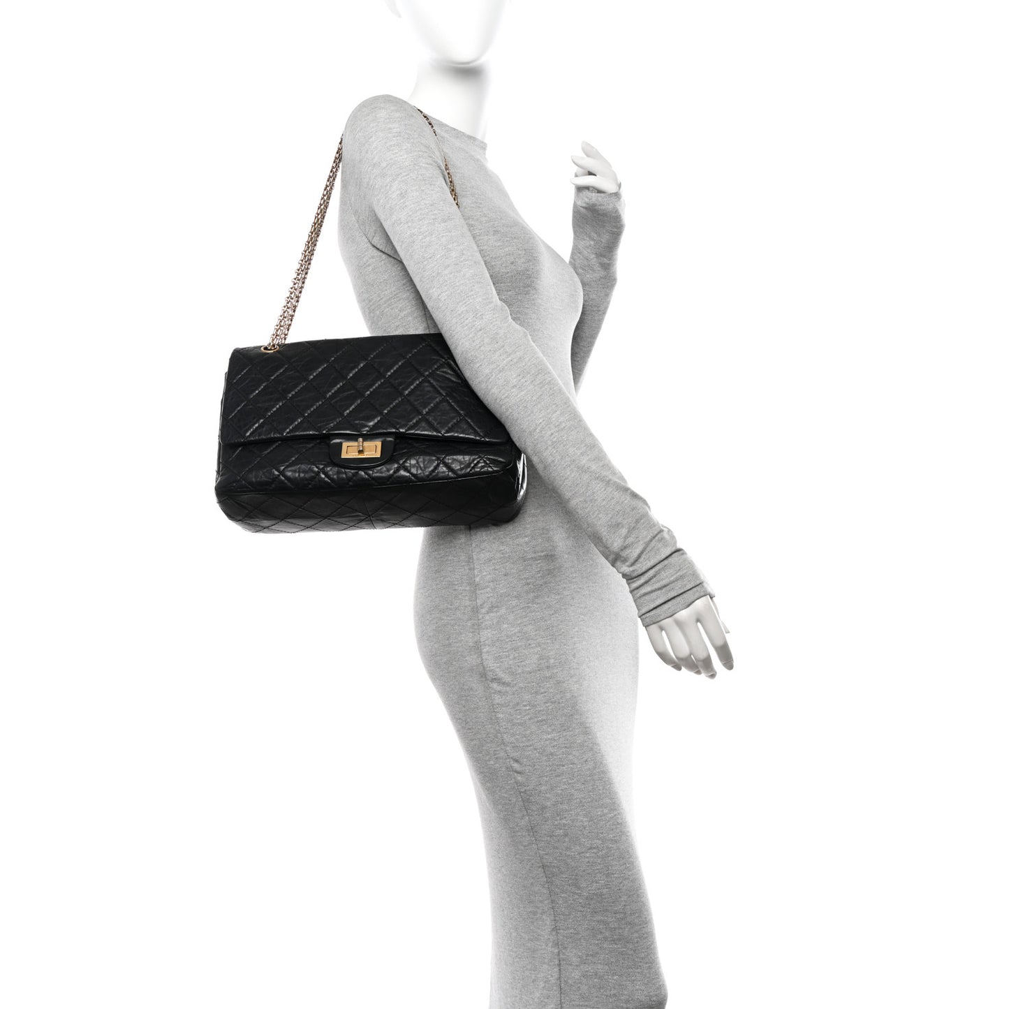 Aged Calfskin Quilted 2.55 Reissue 227 Flap Black