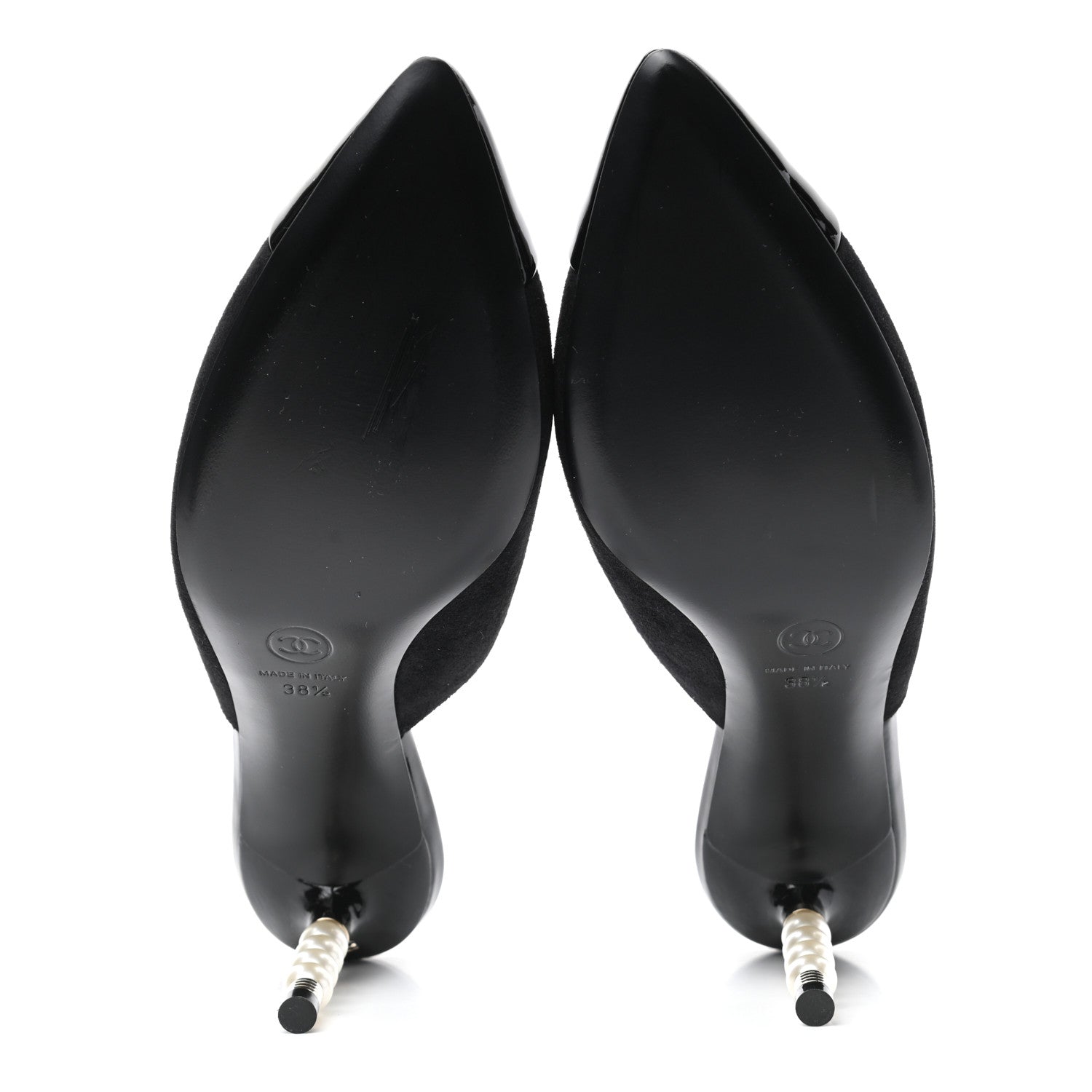 Chanel Suede Patent Calfskin Cap Toe Pearl Mule 38.5 Black 5 of 9