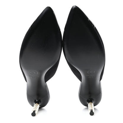 Chanel Suede Patent Calfskin Cap Toe Pearl Mule 38.5 Black 5 of 9