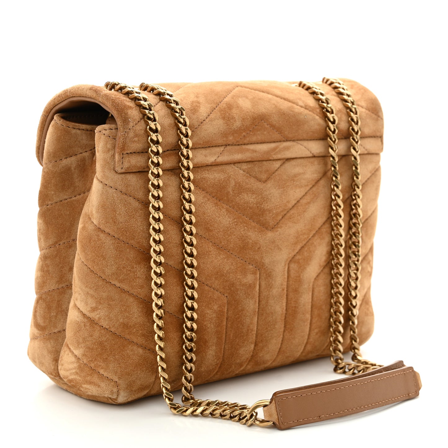 Suede Calfskin Y Quilted Monogram Small Loulou Chain Satchel Cinnamon