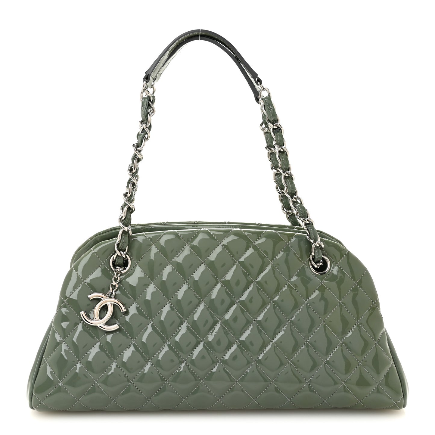 Patent Quilted Medium Just Mademoiselle Bowling Bag Light Khaki