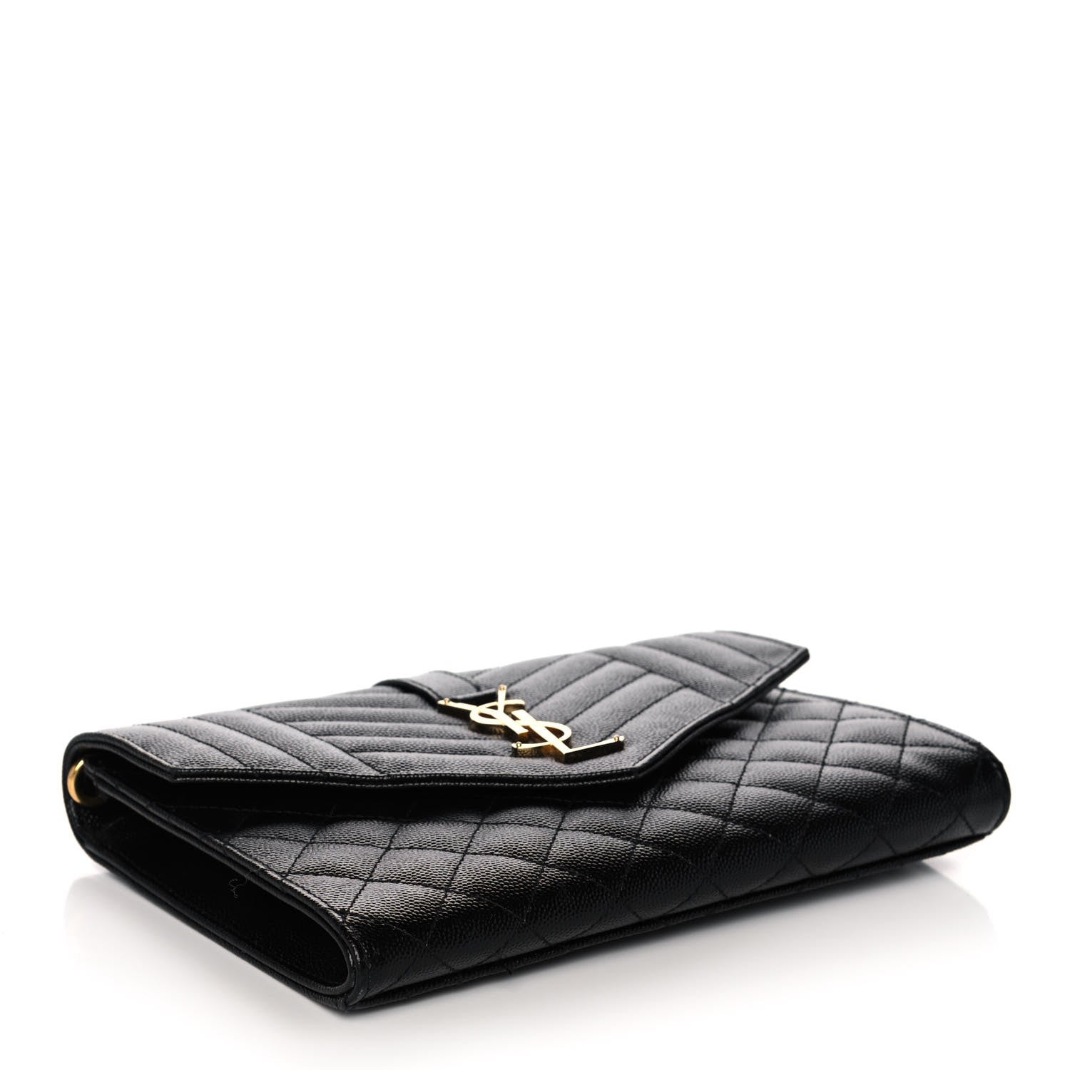 Saint Laurent Grain De Poudre Textured Mixed Matelasse Triquilt Monogram Clutch Black 4 of 12