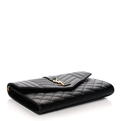 Saint Laurent Grain De Poudre Textured Mixed Matelasse Triquilt Monogram Clutch Black 4 of 12