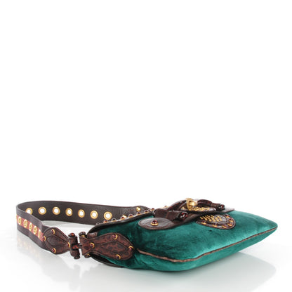 Gucci Velvet Alligator Studded Pelham Flap Bag 4 of 14