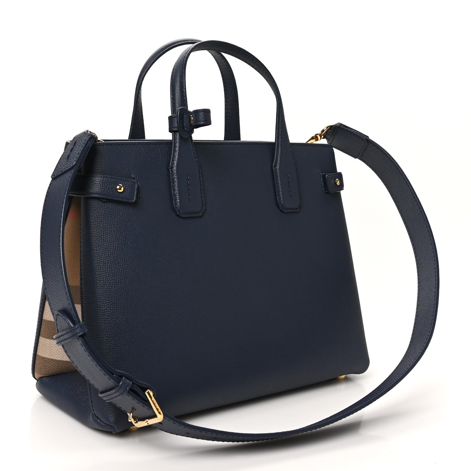 Burberry Derby Calfskin Vintage Check Medium Banner Tote Regency Blue 3 of 9