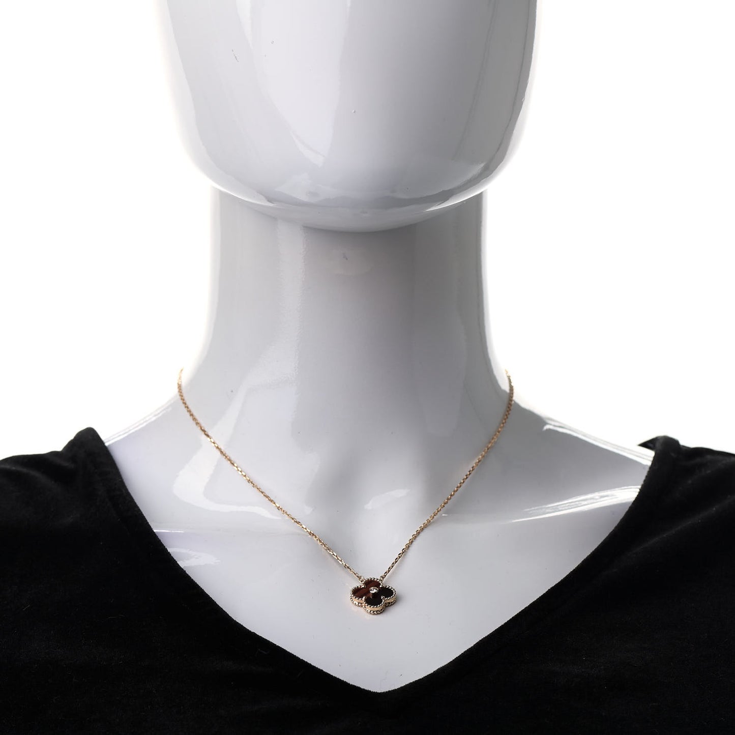 18K Rose Gold Diamond Bulls Eye Vintage Alhambra Pendant Necklace