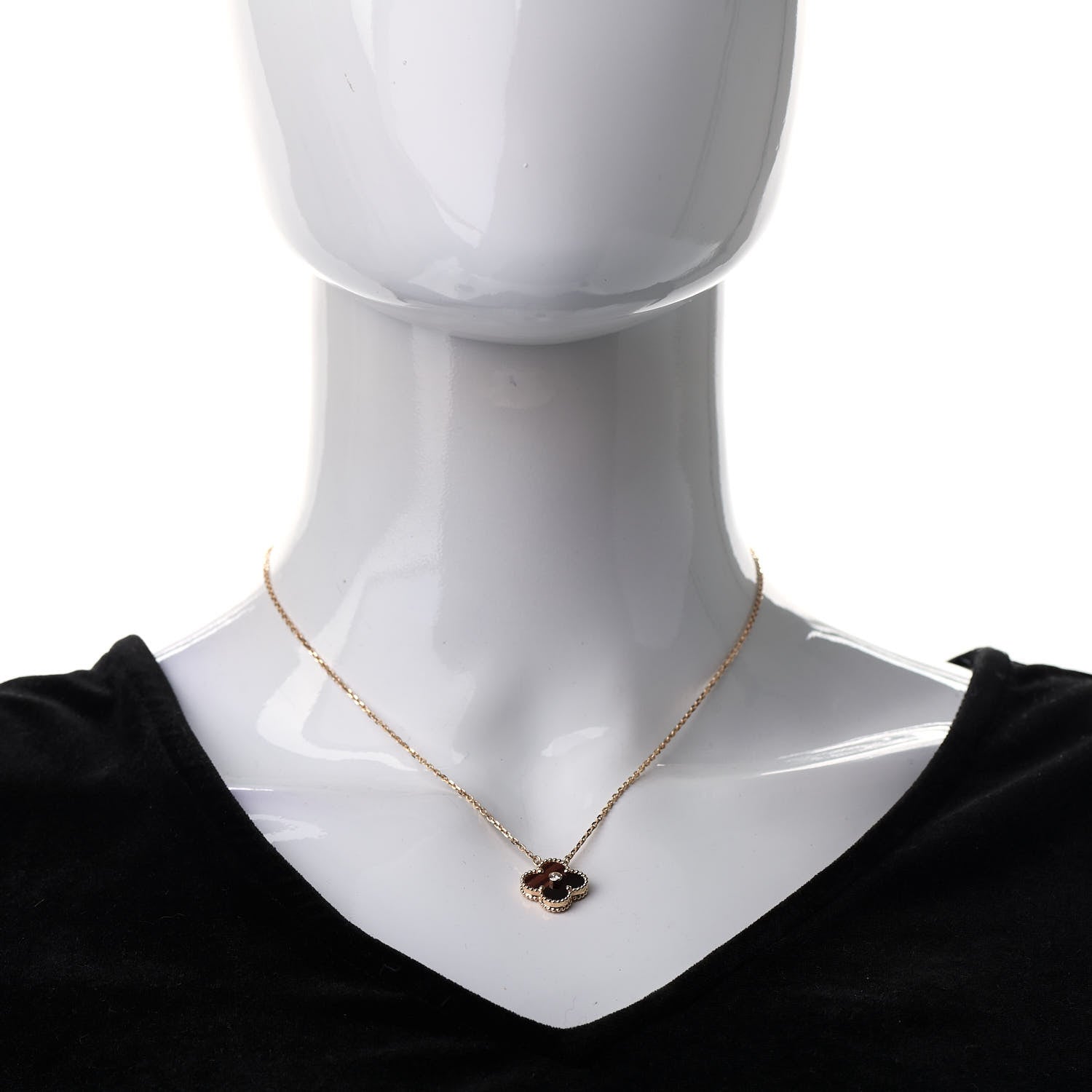 Van Cleef & Arpels 18K Rose Gold Diamond Bulls Eye Vintage Alhambra Pendant Necklace 2 of 7