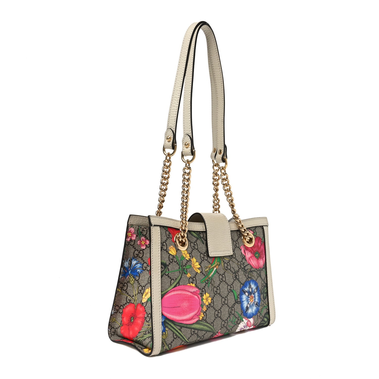 Gucci GG Supreme Monogram Flora Textured Calfskin Small Padlock Tote Beige Ebony Multicolor Mystic White 3 of 10