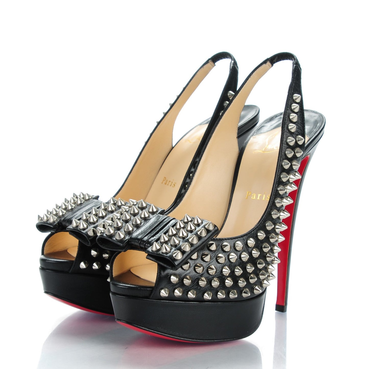 Clou Noeud Spikes 150 Platform Slingback Peep Toe Pumps 38.5 Black