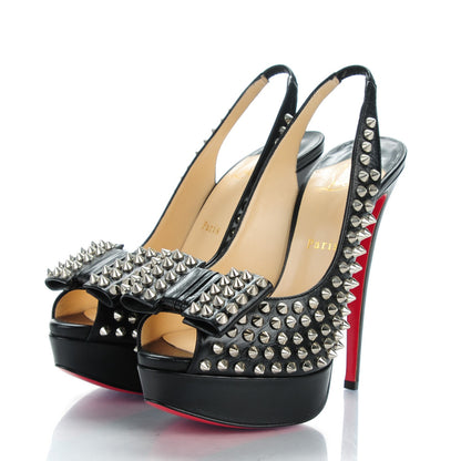 Christian Louboutin Clou Noeud Spikes 150 Platform Slingback Peep Toe Pumps 38.5 Black 3 of 7