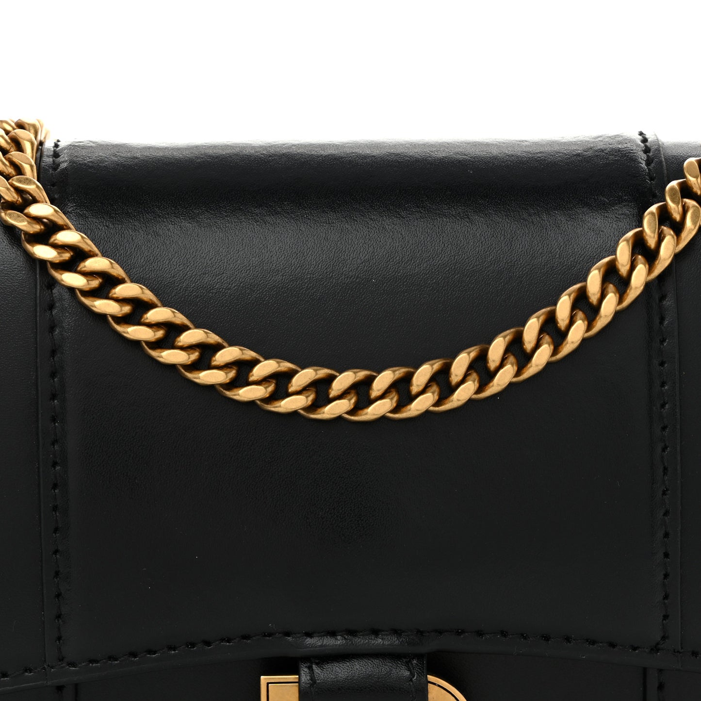 Shiny Box Calfskin Hourglass Chain Bag Black