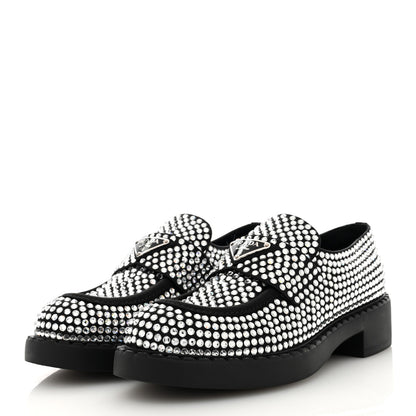 Prada Satin Crystal Metal Triangle Logo 50mm Loafers 37.5 Cristal 2 of 7