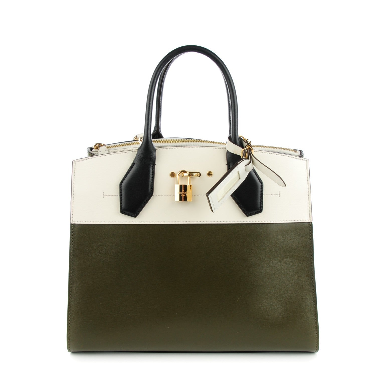 Louis Vuitton Calfskin City Steamer MM Kaki Kaki White 1 of 7
